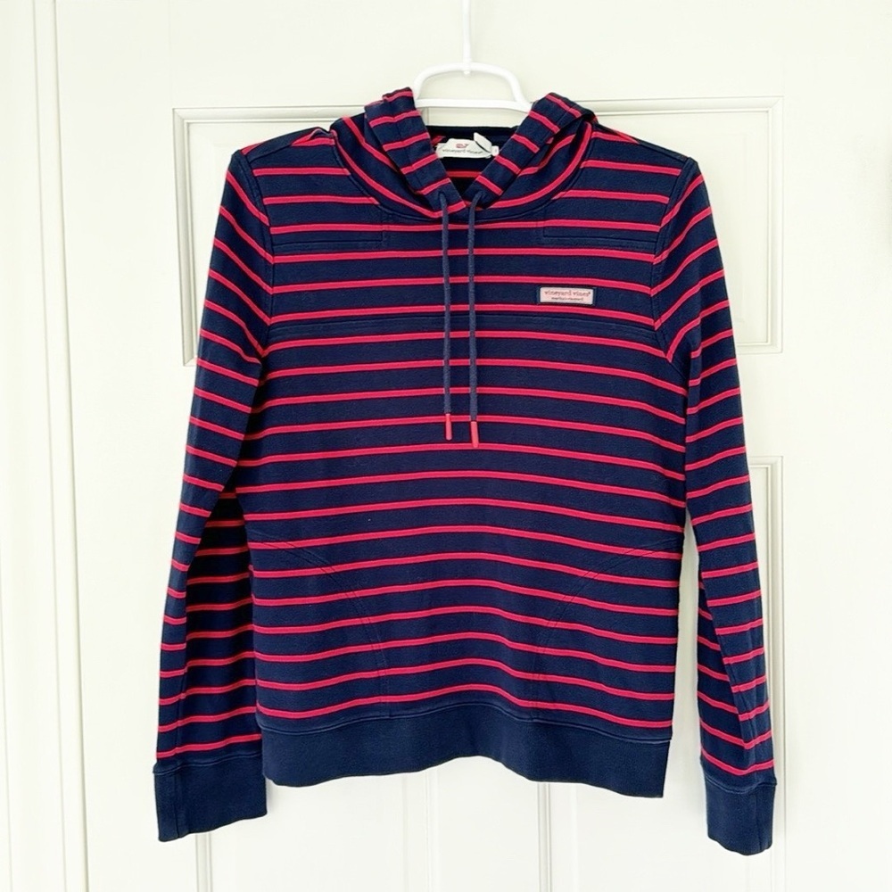 VINEYARD VINES hoodie size S navy blue red cotton break stripe shep shirt